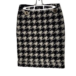 FRANCO MIRABELLI Houndstooth Print Wool Blend Midi Skirt